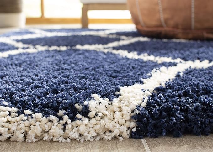SAFAVIEH Hudson Shag Collection Runner Rug - 2'3" x 8', Navy & Ivory, Moroccan Trellis Design, Non-Shedding & Easy Care, 2-inch Thick Ideal for High Traffic Areas in Living Room, Bedroom (SGH280C)