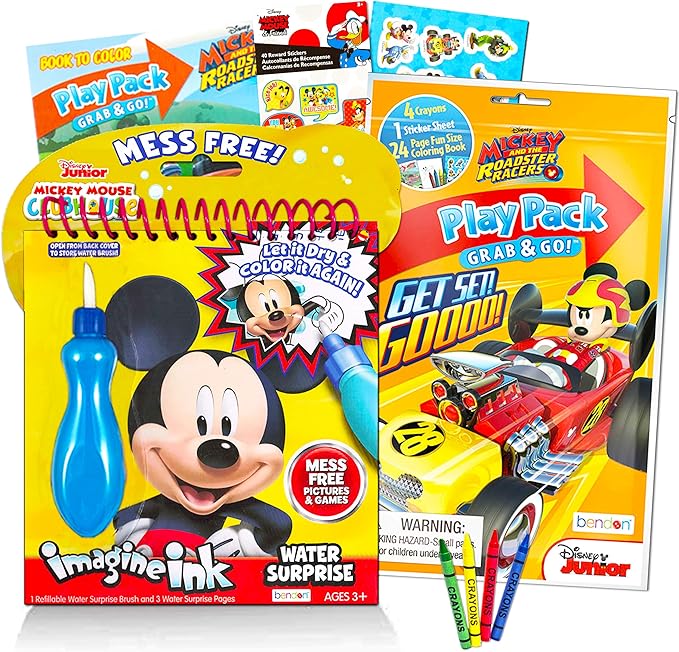 Disney Shop Mickey Mouse Paint with Water Set for Kids Toddlers Bundle ~ Reusable Mess Free Imagine Ink Book with Water Surprise Brush with Mini Coloring Book and Stickers (Water Painting Kit)
