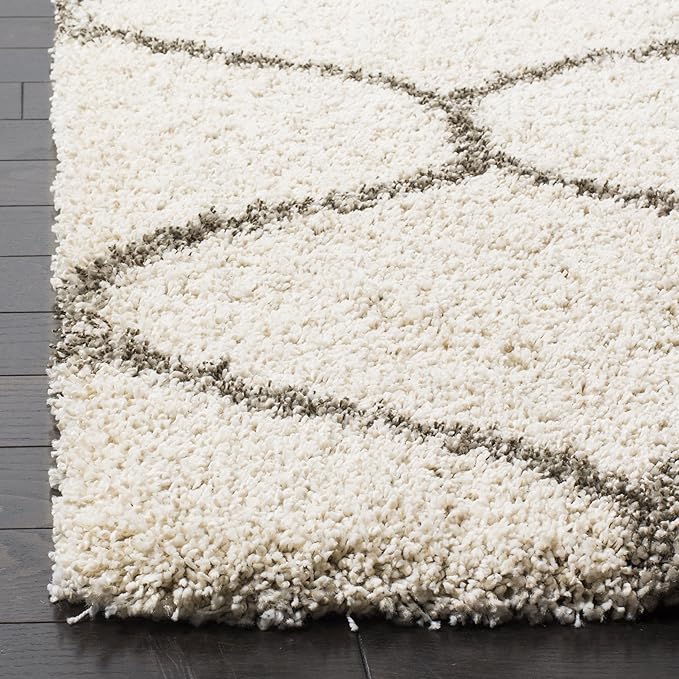 SAFAVIEH Hudson Shag Collection Runner Rug - 2'3" x 12', Ivory & Grey, Moroccan Trellis Design, Non-Shedding & Easy Care, 2-inch Thick Ideal for High Traffic Areas in Living Room, Bedroom (SGH280A)