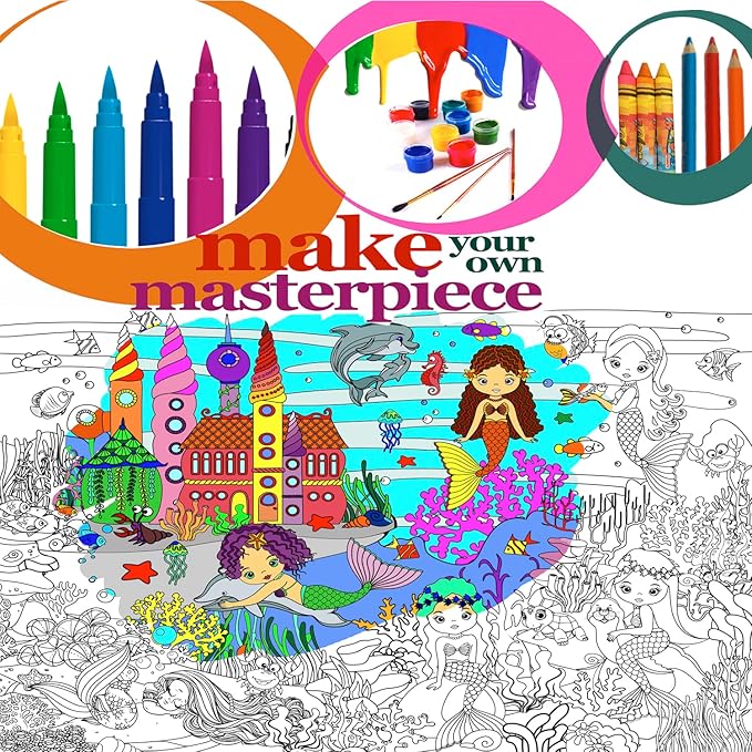 Set of 2 Giant Coloring Posters for Kids with Markers - Unicorn & Mermaid Coloring Poster - Wall Poster Coloring Sheet - Extra Large Coloring Pages for Girls - Jumbo Coloring Huge Big Poster Size