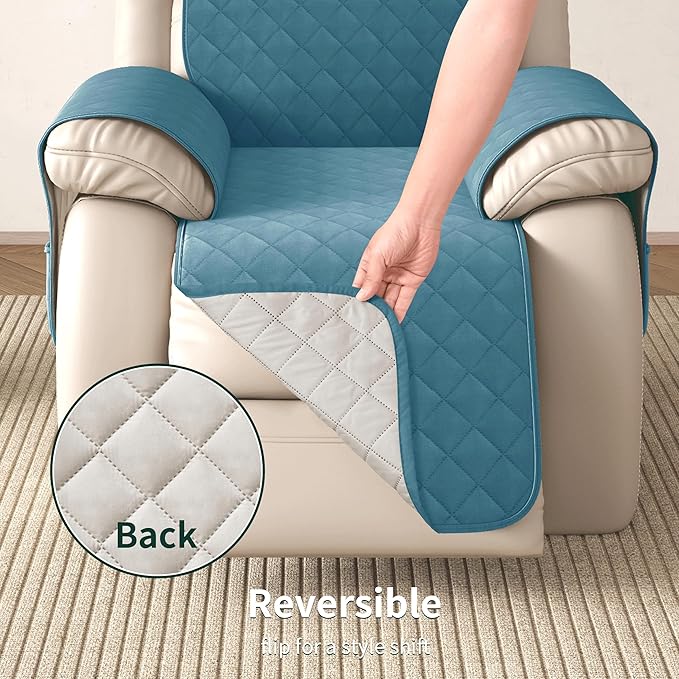 CHUN YI Recliner Chair Cover, Non-Slip Recliner Covers That Stay in Place, Washable Lazy Boy Recliner Covers with Pockets, Water Resistant Recliner Slipcover for Pets (Blue, Large Recliner)
