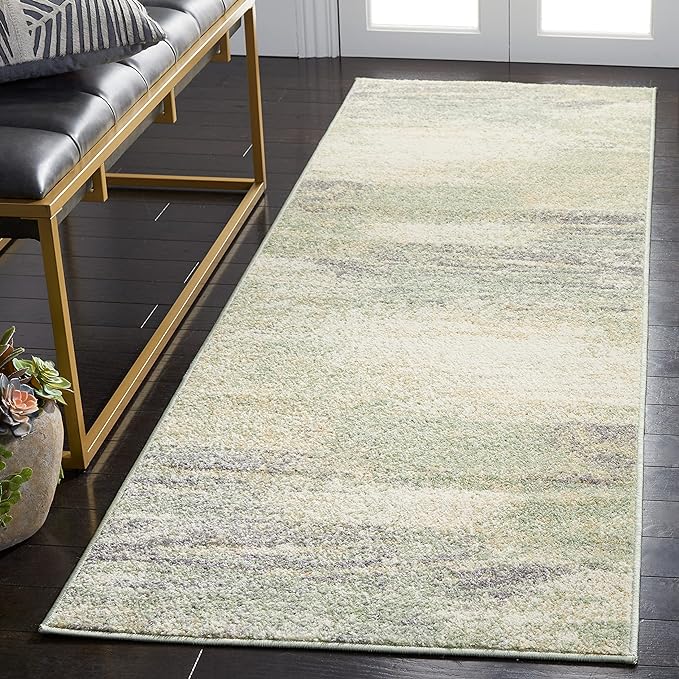 SAFAVIEH Adirondack Collection Runner Rug - 2'6" x 6', Ivory & Sage, Modern Abstract Design, Non-Shedding & Easy Care, Ideal for High Traffic Areas in Living Room, Bedroom (ADR112W)