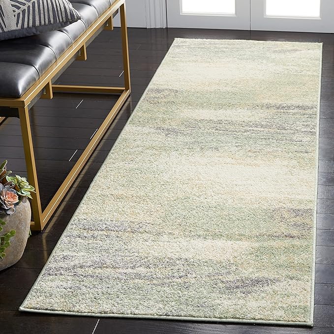 SAFAVIEH Adirondack Collection Runner Rug - 2'6" x 8', Ivory & Sage, Modern Abstract Design, Non-Shedding & Easy Care, Ideal for High Traffic Areas in Living Room, Bedroom (ADR112W)