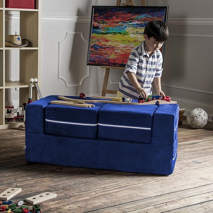 Jaxx Zipline Kids Modular Loveseat & Ottomans/Fold Out Lounger, Blueberry