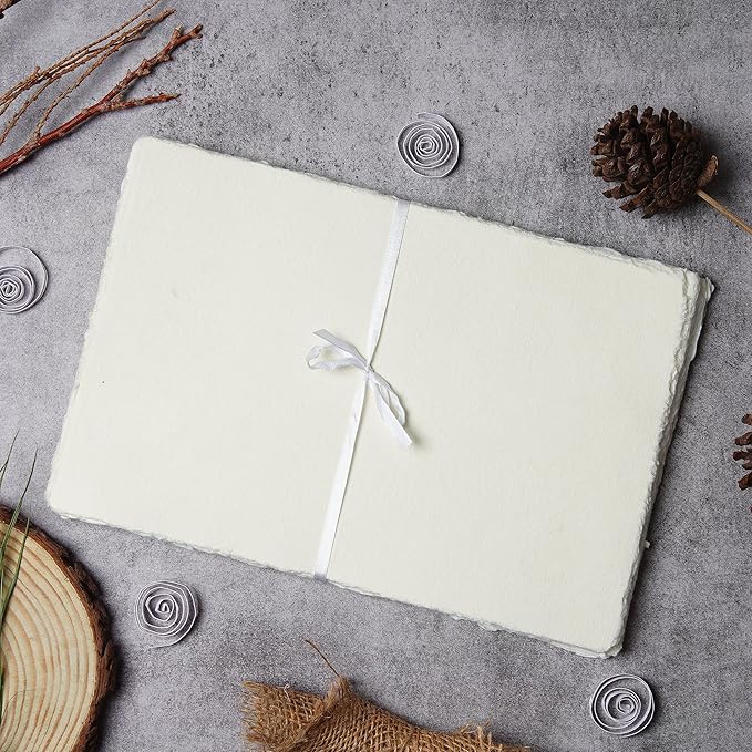 LEATHER VILLAGE Watercolor Paper - 6 X 4 inches, 50 Sheets - Mixed Media Watercolor Paper - 150 GSM Thick Deckle Edge Virgin Cotton Handmade Paper - Off White