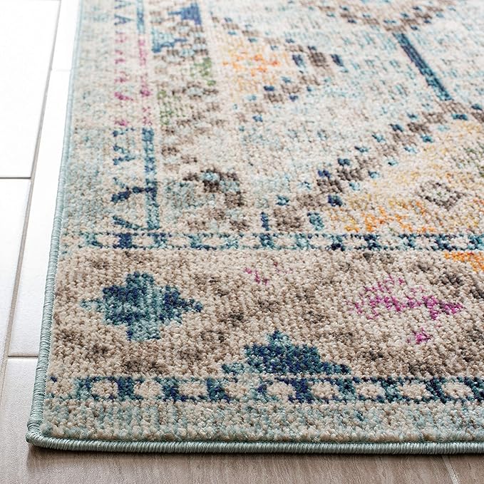 SAFAVIEH Madison Collection Area Rug - 9' x 12', Blue & Yellow, Boho Diamond Distressed Design, Non-Shedding & Easy Care, Ideal for High Traffic Areas in Living Room, Bedroom (MAD418K)