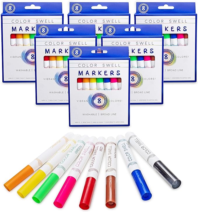 Color Swell Washable Markers 6 Boxes of 8 Vibrant Colors Perfect for Kids, Teachers, Adults, Parties, and Families…