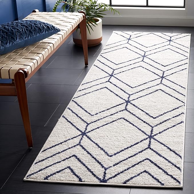 SAFAVIEH Adirondack Collection Runner Rug - 2'6" x 6', Light Grey & Navy, Modern Geometric Design, Non-Shedding & Easy Care, Ideal for High Traffic Areas in Living Room, Bedroom (ADR241N)