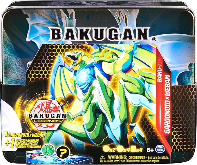Bakugan Legends, Baku-tin, Gargonoid X Webam (Exclusive, Mystery Core, 2 Gate Cards, 4 Baku-Cores, Collectible Action Figures, Ages 6 and Up