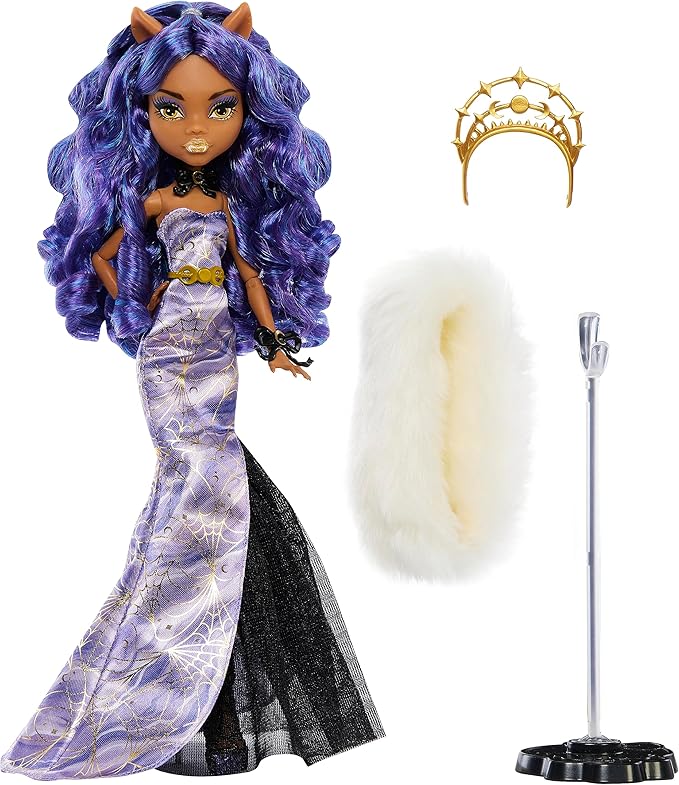 Monster High Howliday Winter Edition Doll, Clawdeen Wolf Collectible in ICY Lavender Gown with Furry Boa & Accessories
