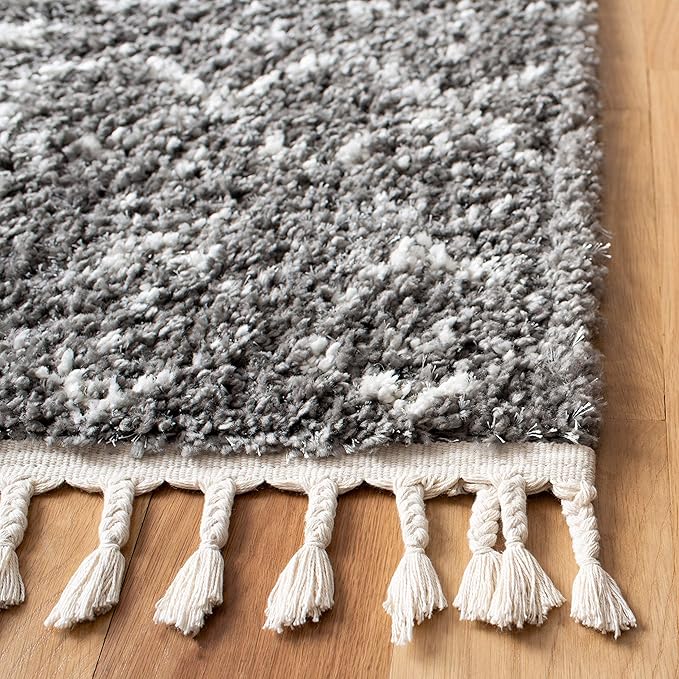 SAFAVIEH Berber Fringe Shag Collection 2'2" x 8' Grey/Ivory BFG516F Moroccan Non-Shedding Living Room Bedroom Dining Room Entryway Plush 1.2-inch Thick Runner Rug