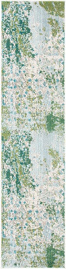 SAFAVIEH Madison Collection Runner Rug - 2'2" x 12', Green & Blue, Modern Abstract Design, Non-Shedding & Easy Care, Ideal for High Traffic Areas in Living Room, Bedroom (MAD499X)