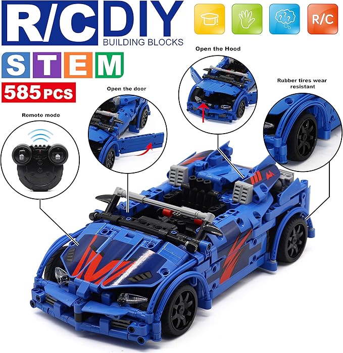 WISEPLAY Build Your Own RC Car Kit for Kids and Adults | 585pcs RC Car Kits to Build | STEM Building Toys for Boys & Girls Age 8-12 | Model Car Kits to Build for Kids 9-12 and Adults