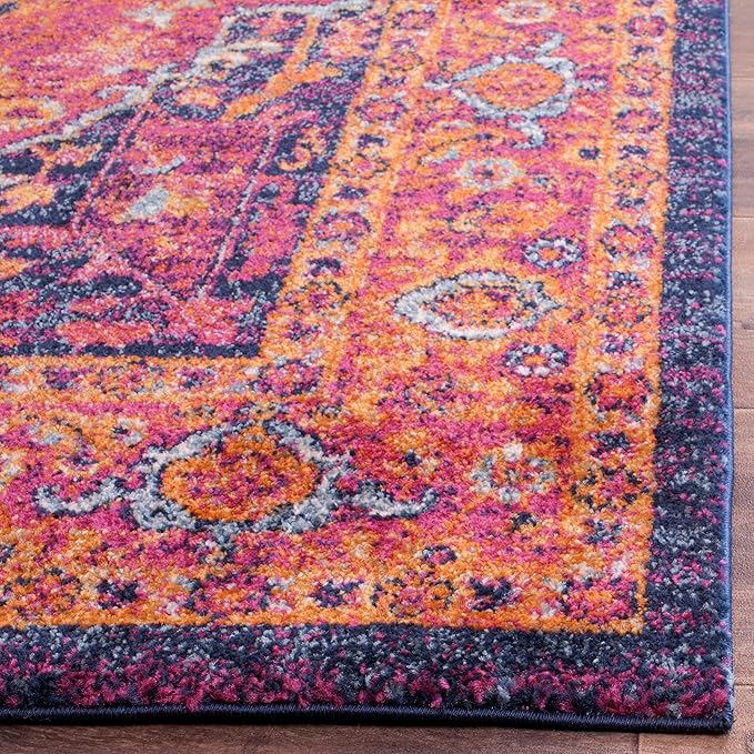 SAFAVIEH Evoke Collection 2'2" x 7' Fuchsia / Orange EVK275S Oriental Medallion Distressed Non-Shedding Living Room Entryway Foyer Hallway Bedroom Runner Rug