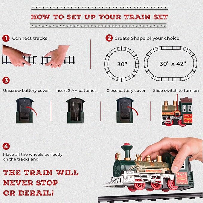 Electric Train Set for Kids Ages 4-8 - Battery-Powered Train Set with Lights & Sounds, Steam Locomotive Engine, Horses & Tracks - Classic Railway Toy Gift for Boys & Girls, Toddler Train Playset