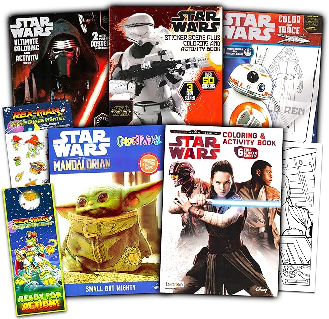 Star Wars Coloring Books for Kids Bundle with 5 Mandalorian Star Wars Books with Games, Coloring Activities, Mazes, Puzzles, Stickers, Posters, More