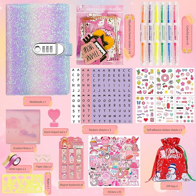 DIY Journal Kit for Girls,Diary for Girls with Lock,DIY Journal Set for Tween & Teen Girls, Stationery Set, Diary Supplies Set, Journaling Art Crafts Kit, Ideal Gifts for Girl
