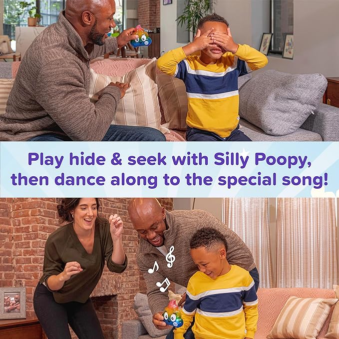 Silly Poopy's Hide & Seek by Relatable, The Talking, Singing, Rainbow Hide & Seek Toy, Stocking Stuffers for Toddlers, Hide and Seek Games, Includes 1 Toy and 2 AA Batteries