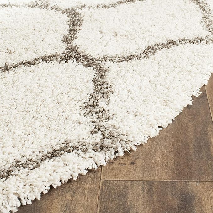 SAFAVIEH Hudson Shag Collection 3' Round Ivory/Grey SGH280A Moroccan Ogee Trellis Non-Shedding Living Room Bedroom Dining Room Entryway Plush 2-inch Thick Area Rug