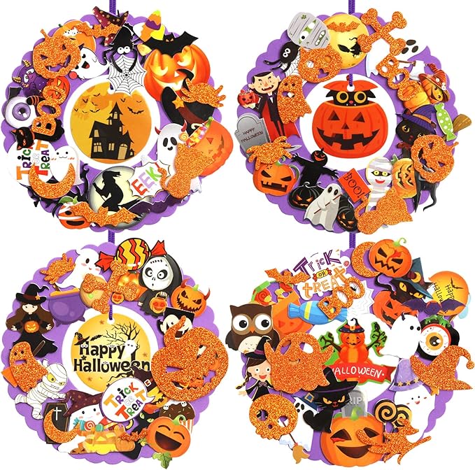 Fancy Land Halloween Wreath Craft Kit Foam Crafts for Kids Trick or Treat Decorations 12 Sets
