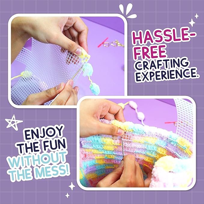 PURPLE LADYBUG Make Your Own Pom Pom Purse Kit – Arts and Crafts for Kids Ages 6-8, Girl Gift Ideas for Ages 6-10, Birthday or Easter Gifts for Girls