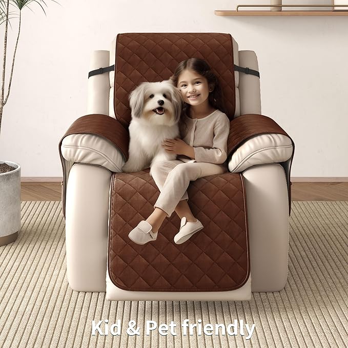 CHUN YI Recliner Chair Cover, Non-Slip Recliner Covers That Stay in Place, Washable Lazy Boy Recliner Covers with Pockets, Water Resistant Recliner Slipcover for Pets (Chocolate, Large Recliner)
