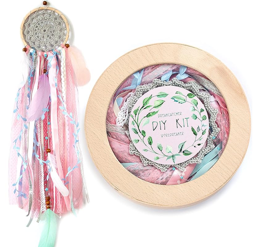 DIY Dreamcatcher Kit Boho Kids Craft Kit Doily Dream Catcher 4.8`/12 cm diameter Birthday Party Activity Crafting Set Stocking Stuffer Christmas Gift