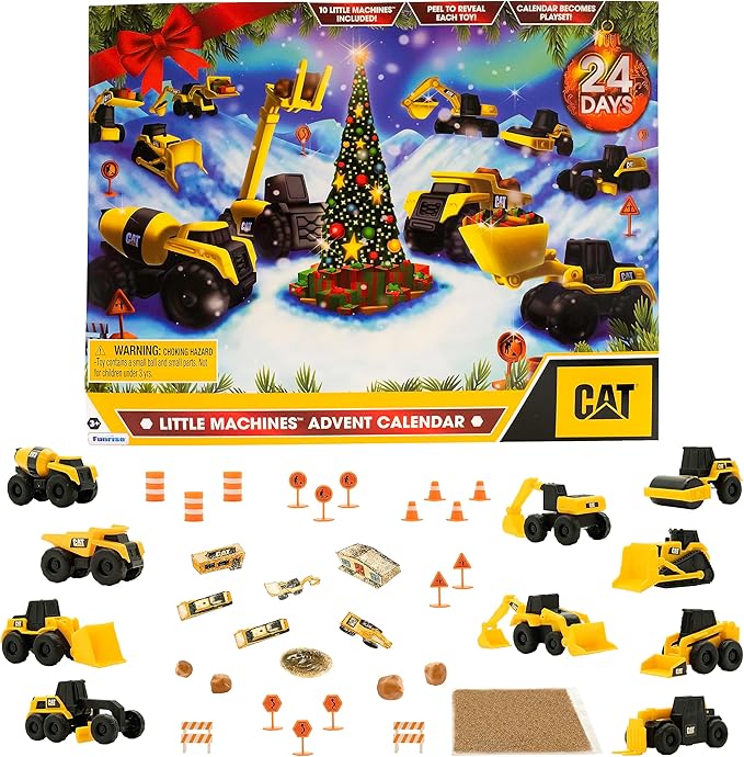 CAT Construction Toys, Little Machines Advent Calendar - Kids Toys for Ages 3 and Up - 24 Piece Set with 10 Little Machines Vehicles & Magic Insta-Dirt!