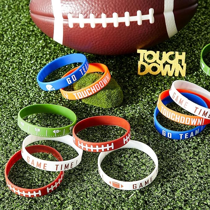 Sumind 50 Pieces Football Party Favors Silicone Bracelet Motivational Rubber Wristbands Bracelet for Boys Sport Themed Birthday Party Awards Gift Accessories