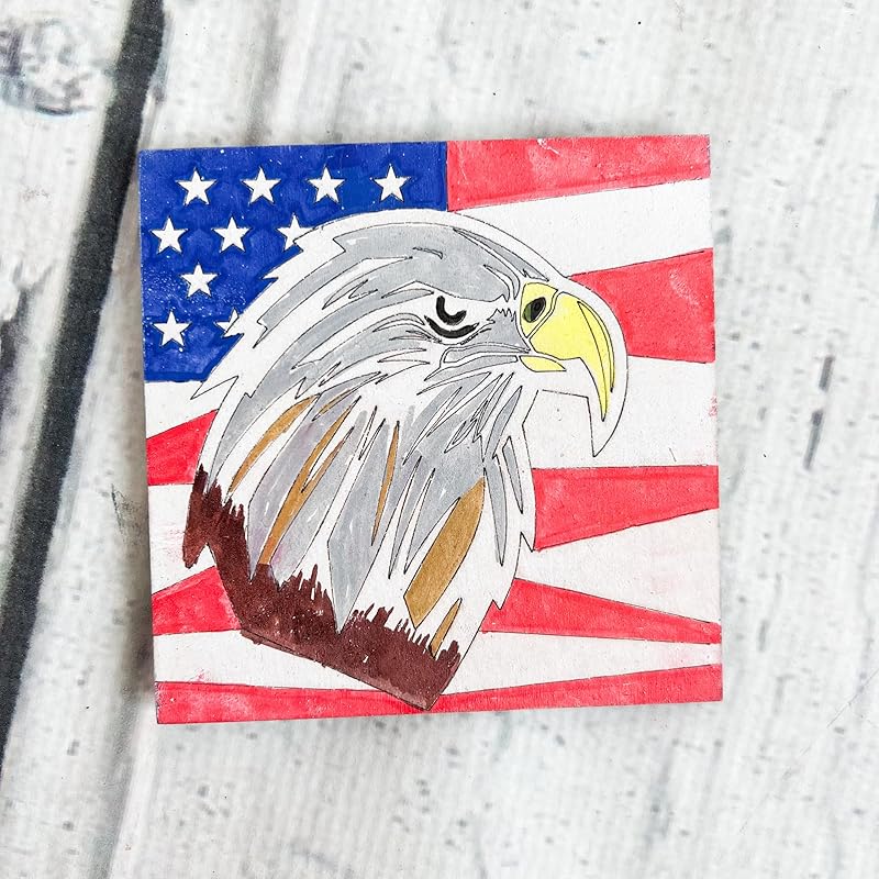 Patriotic Wooden Barn Quilt Kit, DIY Craft Painting Kit for Adults, America Barn Quilts Sign Block (9 inches (set of 4), Flag, Eagle, Hourglass Flag, Friendship Star)