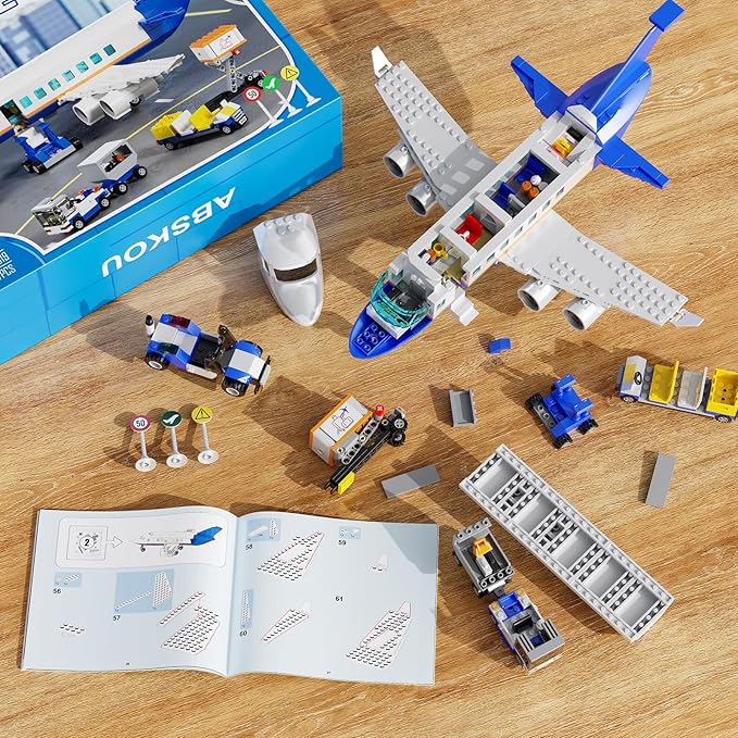 City Passenger Airplane Building Set, Compatible with Lego Plane Blocks Toy, with Plane Trailer, Luggage Truck, Fun Airport Idea Gift for Boy and Girl Ages 6 7 8 Aircraft STEM Toy