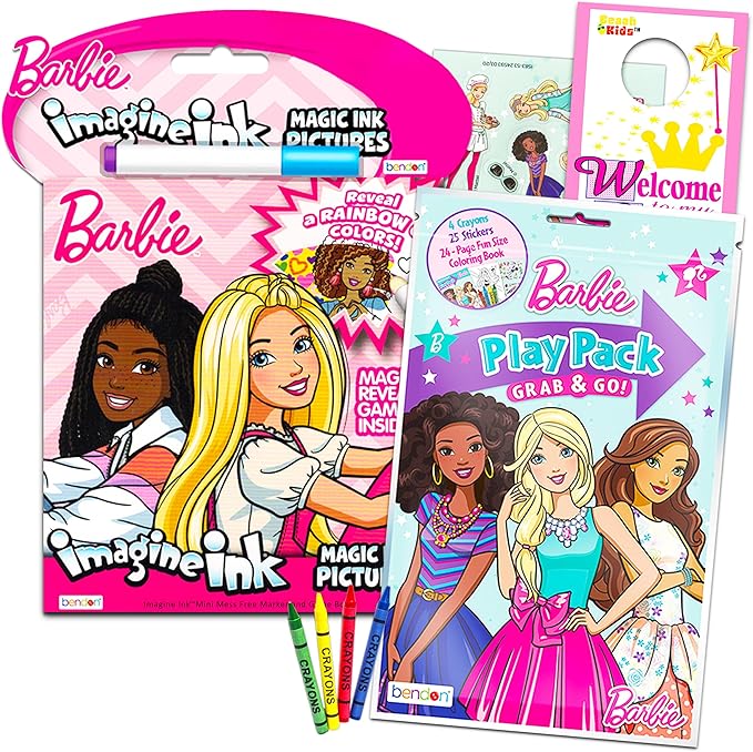 Girl Barbie Coloring Books Activity Bundle - 2 Pack Barbie Imagine Ink Coloring Book with Barbie Mini Coloring Book and Barbie Stickers (Barbie Party Supplies) , Barbie Gifts