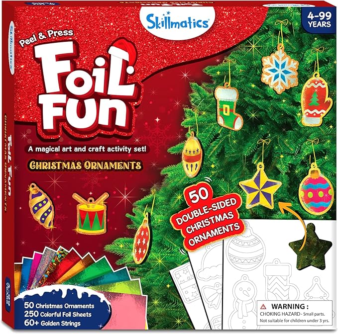 Skillmatics Art & Craft Activity - Foil Fun Christmas Ornaments, Mess Free Art for Kids, Festive Holiday Craft Kits, DIY Decor Creative Activity, Gifts for Girls & Boys Ages 4, 5, 6, 7, 8, 9, and Up