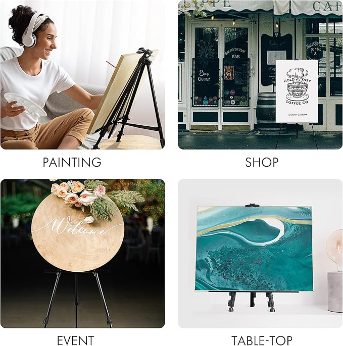 Artify Easel for Painting, Double-Tier Easel Stand, Adjustable Height from 22-66 Inches, Tripod for Painting and Display with Carrying Bag, 66 Inches, Black, 2 Pack