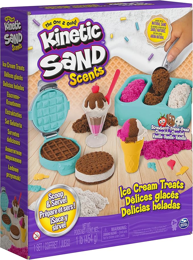 Kinetic Sand Scents, Ice Cream Treats Playset with 3 Colors Scented Play Sand & 6 Tools, Sensory Toys for Kids Ages 3 and up