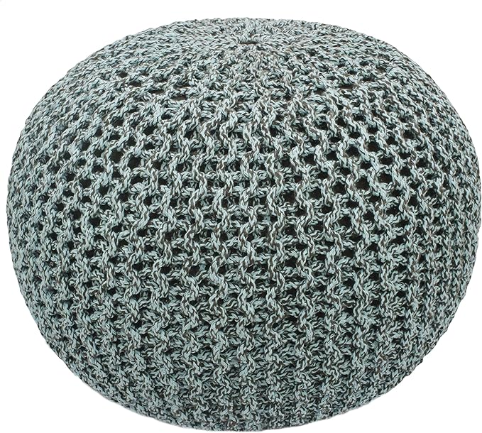 COTTON CRAFT - Hand Knitted Cable Style Tweed Dori Pouf - Spa-Chocolate - Floor Ottoman - Cotton Braid Cord - Handmade & Hand Stitched - Truly one of a Kind Seating - 20 Dia x 14 High