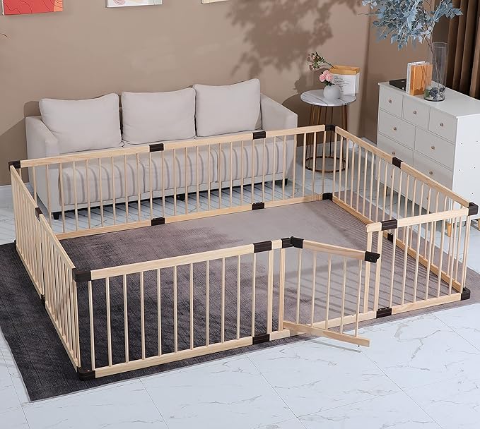 Conabay Large Baby Playpen Play Pen Fence Gate ,Baby Safety Wooden Guard Fence Play Area with Door,Baby Kids Barrier Fencing ,Baby Birthday Gift (180x240CM)
