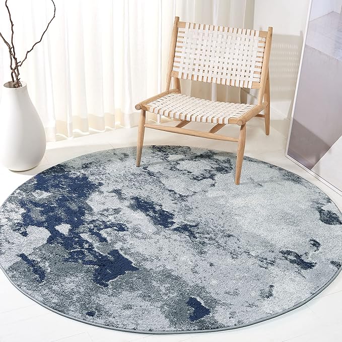 SAFAVIEH Adirondack Collection 8' Round Navy / Grey ADR134N Modern Abstract Non-Shedding Living Room Bedroom Area Rug