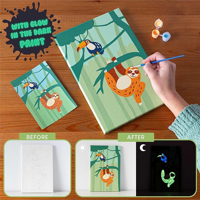 BONNYCO Paint by Numbers Kit for Kids Animals Pack 3 Canvas Paint by Number Canvas, Jungle Animals Gifts for Boys, Arts and Crafts, Kids Paint by Number Kits Pre Drawn Canvas for Painting for Kids