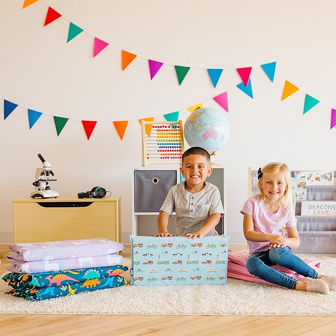 Wildkin Kids Nap Mat Cover for Boys & Girls, Sewn-in Flap Design Rest Mat Cover, Perfect for Preschool, Fits Our Vinyl Nap Mat up to 1.5 Inches Including Basic Sleep Mat (Trains, Planes & Trucks)
