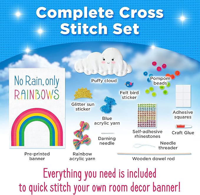 Creativity for Kids Quick Stitch Banner – Kids Cross Stitch Rainbow Kit