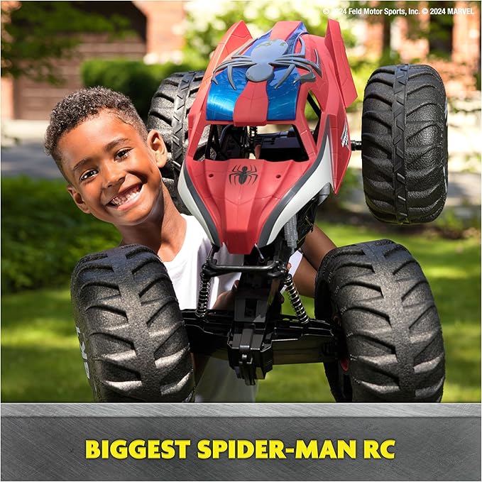 Monster Jam Marvel Mega Spider-Man RC Monster Truck, All-Terrain, Over 2 Feet Long, 1:6 Scale, Super Hero Kids Toys for Boys and Girls Ages 4+