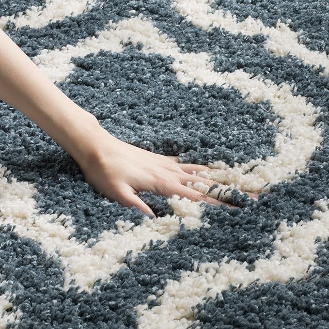 SAFAVIEH Hudson Shag Collection Runner Rug - 2'3" x 8', Slate Blue & Ivory, Moroccan Design, Non-Shedding & Easy Care, 2-inch Thick Ideal for High Traffic Areas in Living Room, Bedroom (SGH284L)