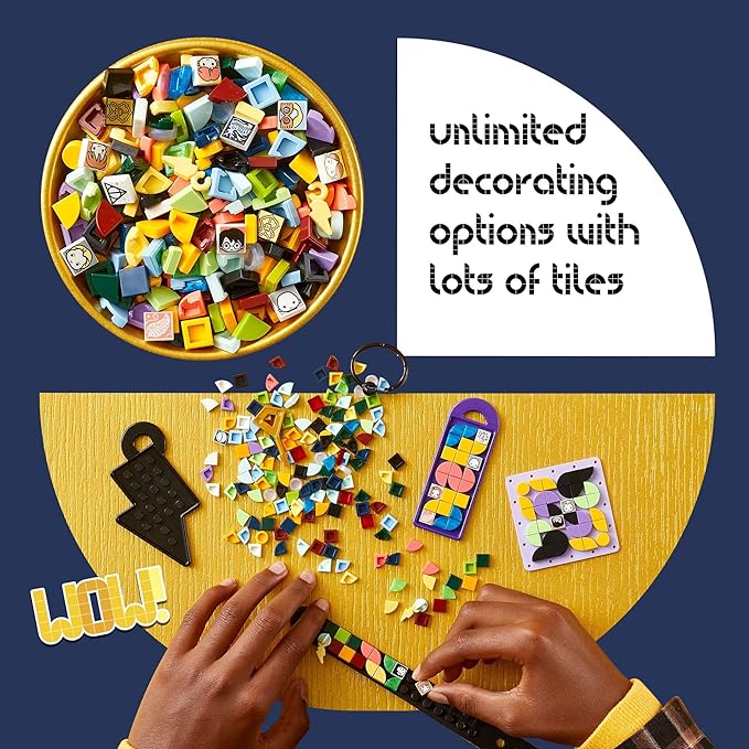 LEGO DOTS Hogwarts Accessories Pack 41808, Harry Potter Themed Jewelry Making Kit with Bracelet, 2 Bag Tags and Stich-on Patch, DIY Craft Toy Set for Kids