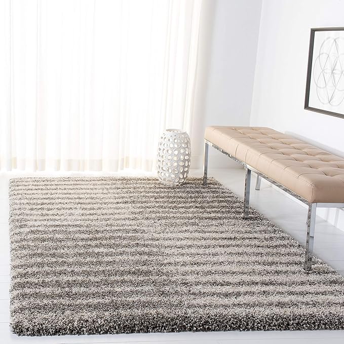 SAFAVIEH Hudson Shag Collection Area Rug - 9' x 12', Grey & Ivory, Modern Abstract Design, Non-Shedding & Easy Care, 2-inch Thick Ideal for High Traffic Areas in Living Room, Bedroom (SGH298F)