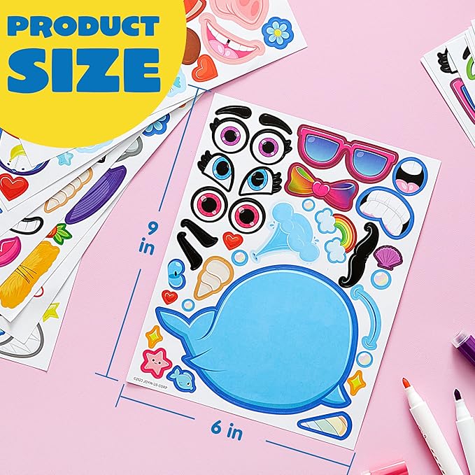 JOYIN 24PCS 9"x6" Make a face Stickers for Kids, Make Your Own Stickers, Mix and Match with Safaris Sea Farm and Dinosaur Animals, Party Favors Kids Crafts, Goodie Bags Stuffers