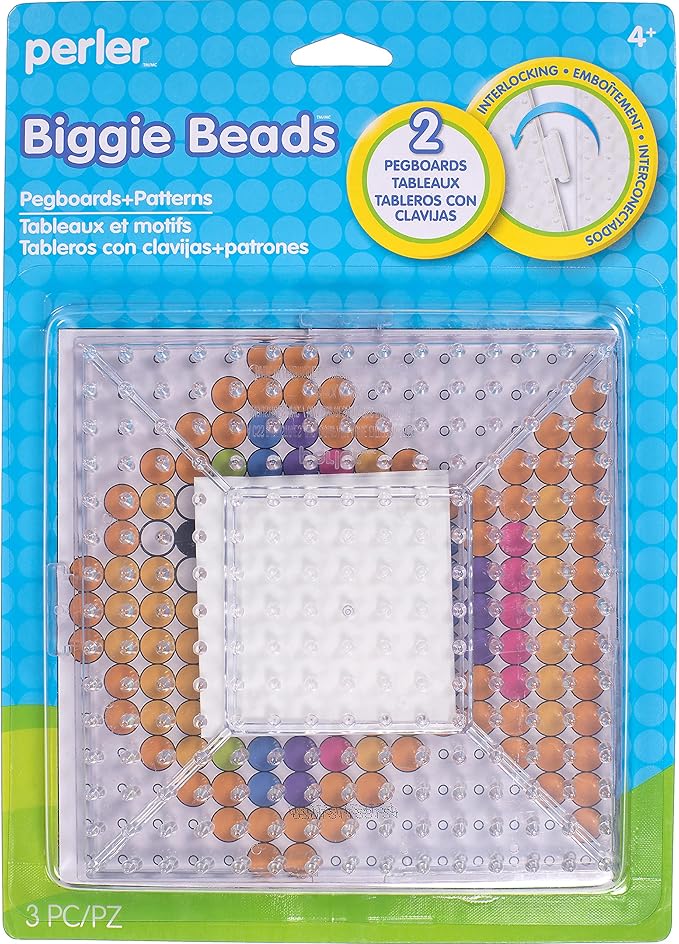 Perler Beads Biggie Beads Pegboards for Kids Crafts, 3 pcs , 10.5 x 7.5 x 1, Small