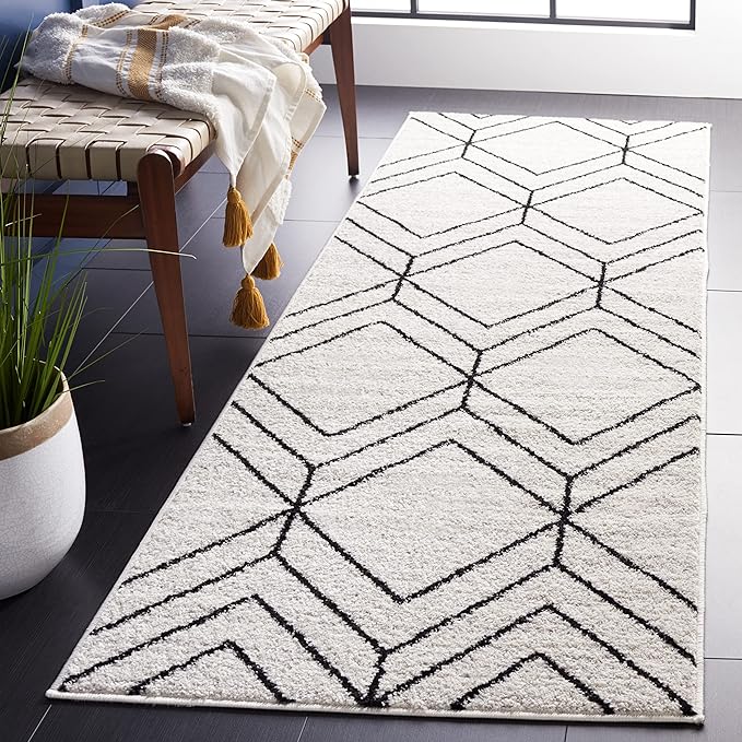 SAFAVIEH Adirondack Collection Runner Rug - 2'6" x 12', Light Grey & Black, Modern Geometric Design, Non-Shedding & Easy Care, Ideal for High Traffic Areas in Living Room, Bedroom (ADR241F)