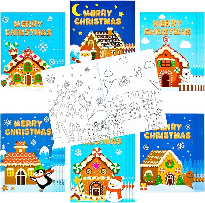 Dvbonike 24Pcs Merry Christmas Gingerbread House Coloring Books for Kids Bulk Winter DIY Art Drawing Birthday Party Favors Goodie Bags Stuffers Xmas Holiday Gifts Home Classroom Activity Supplies