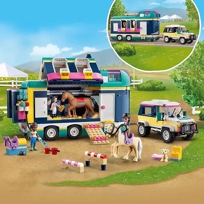 LEGO Friends Horse Show Trailer 41722, Horse Toy with 2 Horse Figures, SUV Car, and Riding Accessories, Toy Horse and Trailer Building Set for Kids Girls Boys Age 8+ Years Old